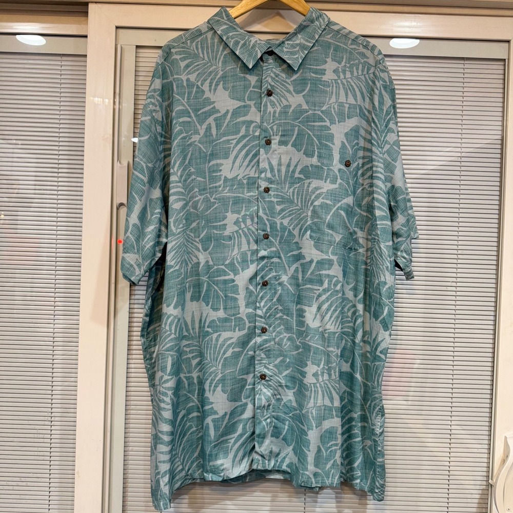 Campia Moda Mens 3XLT Blue Ocean Tropical Leaf Rayon Button Up Shirt NWT Tall